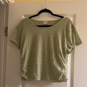 Arula Textured floral Light Green fitted Short Sleeve Top